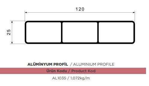 ALUMINYUM PROFIL YAN TAHTALIK 3.30 MT ( MT 3,8 KG )